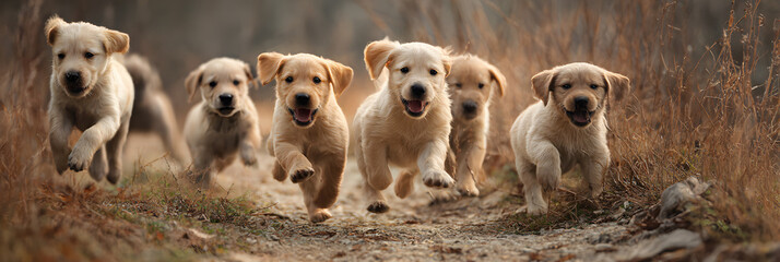 Joyful Furry Friends: Puppes Romping and Frolicking n Playful Harmony, Spreadig Happiness and Laughter wth Their Adorable Antics ad Boundless Energy