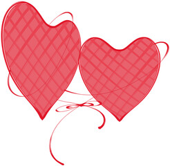 Red Connected Hearts Duo with Ribbon Bow Illustration