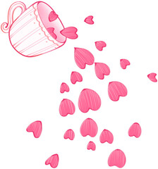 Tipping Teacup Spilling Pink Heart Petals Illustration