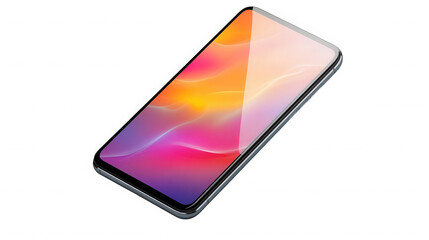 Colorful frameless smartphone isolated on transparent background in a studio shot