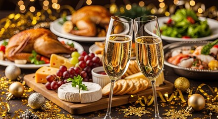 Festive Holiday Feast with Bubbly Celebration