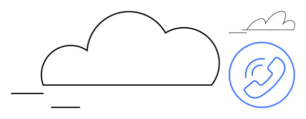 Cloud icon with a phone symbol inside a blue circle signifies communication, connectivity, or technology. Ideal for cloud computing, VoIP, tech support, networking, mobile apps, IT solutions simple