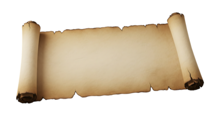 Ancient rolled parchment scroll with aged texture on a dark background