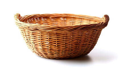 Obraz premium Woven wicker basket isolated on white background rustic decorative container farmhouse style storage solution
