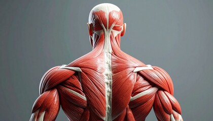 A Detailed View of Human Musculature and Anatomy on the Upper Back and Shoulders