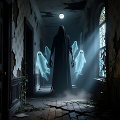 Creepy Haunted Hallway with Ghosts and Dark Shadows
