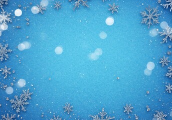 Winter Wonderland - Blue Background with Snowflakes and Bokeh Lights.
