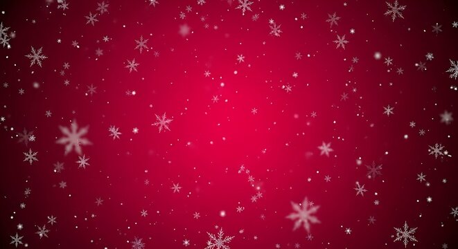 Falling snowflakes on a rich red background creating a festive and magical winter holiday atmosphere