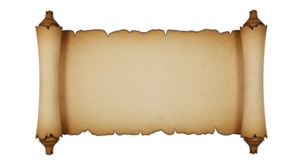 Ancient parchment scroll with decorative wooden ends on black background