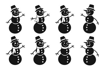 Snowman Silhouette Bundle, Winter Christmas Snowman Vector Set, Holiday Clipart Isolated on White