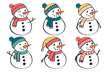 Snowman Silhouette Bundle, Winter Christmas Snowman Vector Set, Holiday Clipart Isolated on White