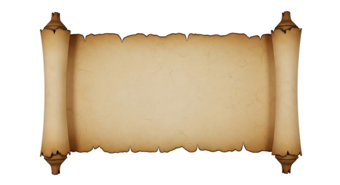 Ancient parchment scroll with decorative wooden ends on black background