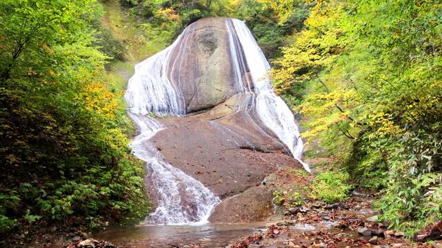 秋のみろくの滝　青森県田子町　Miroku Falls in autumn. Aomori Pref, Takko Town.