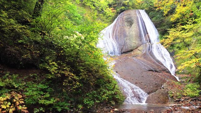 秋のみろくの滝　青森県田子町　Miroku Falls in autumn. Aomori Pref, Takko Town.
