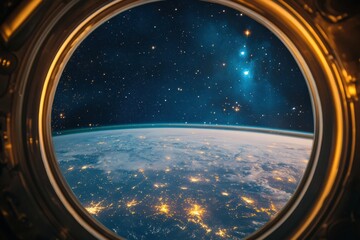 Astronaut viewing earth from space window international space station photography outer space first-person perspective cosmic beauty
