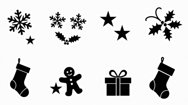 Festive black silhouette christmas and winter holiday icon set