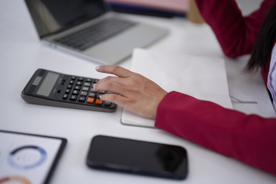 Adult Hand Calculates Business Finances Generate Reports Modern Office Environment Analyze Data Strategic Decisions