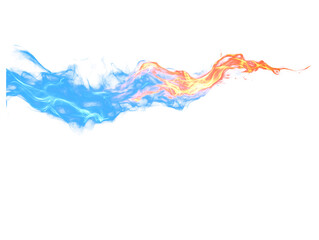 Dynamic blue and orange abstract flame energy flow isolated on transparent