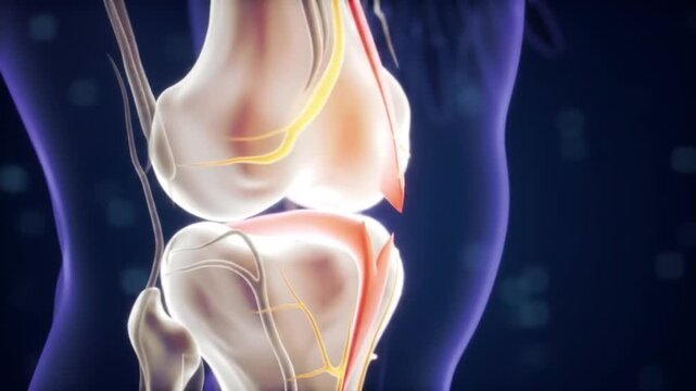 Animated Knee Joint Anatomy Bone Structure Ligaments and Nerves Visualization