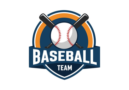 Dynamic athletic insignia featuring crossed bats and a classic baseball within a modern, circular badge design, perfect for sport team branding or event promotions