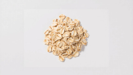 Overhead View of Rolled Oats on a White Background, Healthy Breakfast