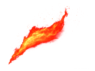 Vibrant abstract fire stream with glowing yellow core and scattered particles