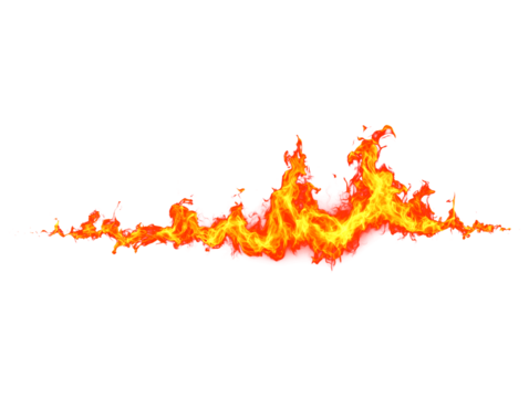 Dynamic horizontal fire flame with swirling orange and yellow textures
