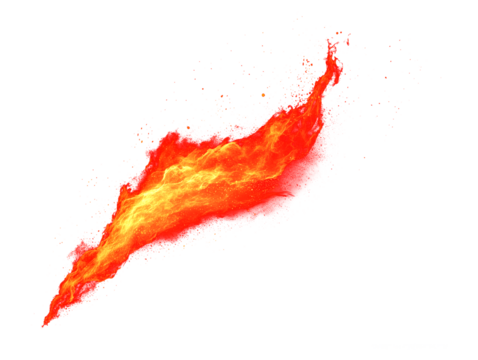 Vibrant abstract fire stream with glowing yellow core and scattered particles