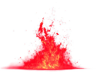 Vibrant red and orange fiery splash with glowing particles and a liquid surface