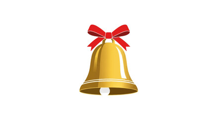 Golden Christmas Bell with Red Bow - Festive Holiday Decoration.