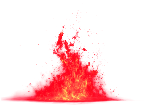 Vibrant red and orange fiery splash with glowing particles and a liquid surface