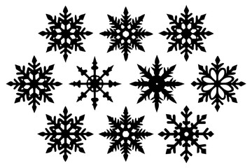 set of Snowflake pattern silhouette vector isolated on white background
