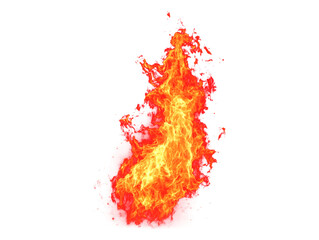 Dynamic vibrant fire blaze with yellow and red flames isolated