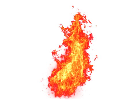 Dynamic vibrant fire blaze with yellow and red flames isolated