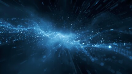 Fototapeta premium Abstract Blue Digital Particle Wave: Futuristic Technology Background