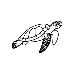 Silhouette of a sea turtle marine animal swimming line art vector illustration for ocean wildlife design.