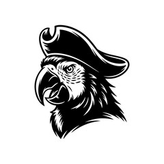 Silhouette of a pirate parrot head mascot wearing tricorn hat vector illustration.