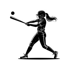 Silhouette of a female softball player batter swinging bat at ball vector illustration. © ZamStock
