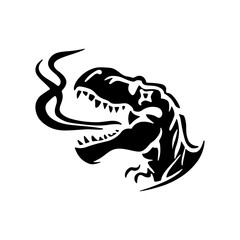 Silhouette of a tyrannosaurus rex t-rex head roaring profile tribal.