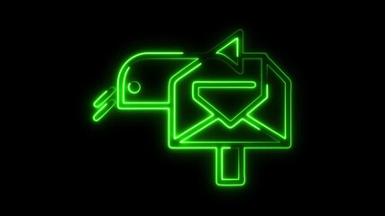 Neon email with bird in vibrant green glowing on black for modern communication, sending love, and staying connected in a digital world - Powered by Adobe