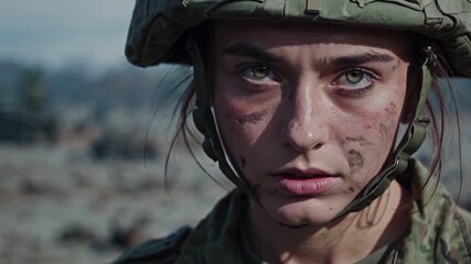 Intense training moment showcases female soldier’s determination and resilience during military exercises in rugged terrain - Powered by Adobe