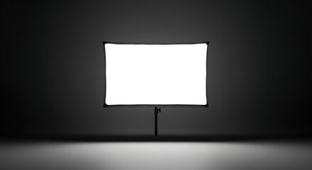 Fototapeta premium A studio setup with a large softbox light centered in a dark room casting a bright glow on the floor