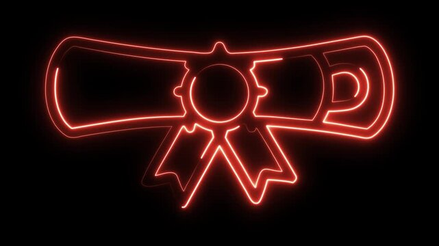 Glowing neon animation of a diploma scroll with ribbon, perfect for graduation announcements or celebrating academic achievements online