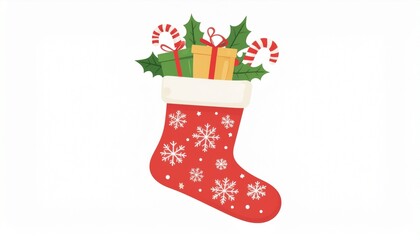 Christmas stocking with presents and candy cane