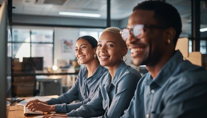 Diverse Group of Happy Young Professionals Working Collaboratively in Modern Office