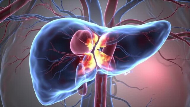 Animated Liver Anatomy with Blood Vessels and Internal Inflammation Visualized
