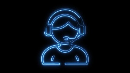 Dynamic glowing neon customer support icon animation for modern tech companies, call centers, and innovative help desks - seamless looping video element