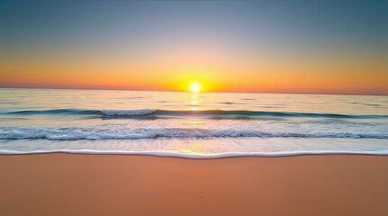 Beautiful sunrise over the ocean with golden light reflecting on the water surface