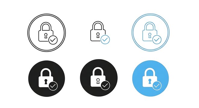 Security lock verified icon set for data security and privacy