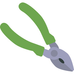 Green Handled Pliers Tool With Metal Head And Gray Pivot On A White Background